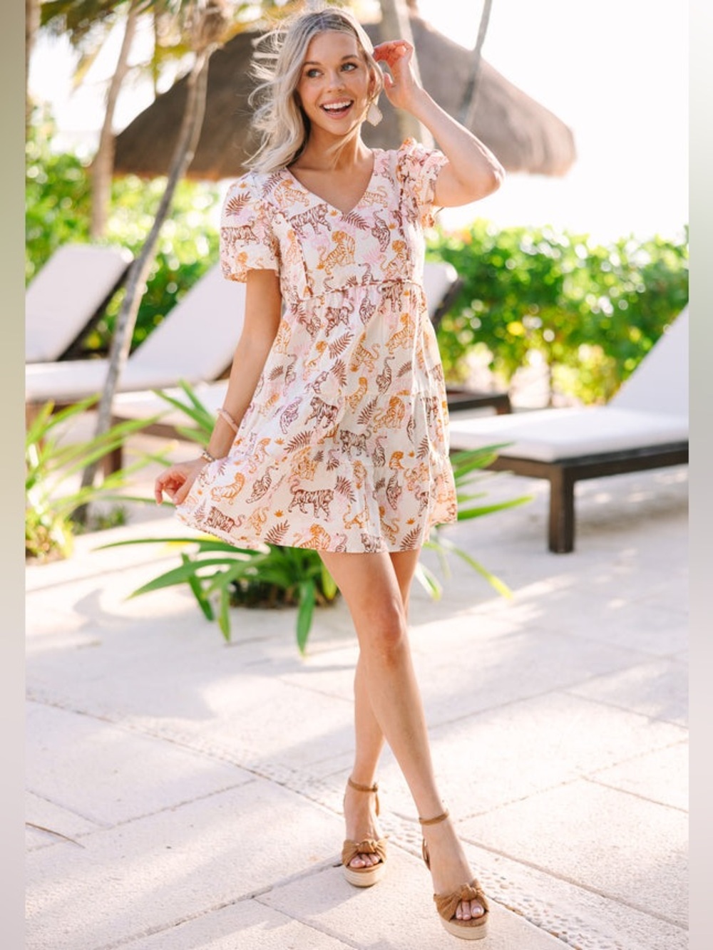 Umgee Tiger Print Tiered Babydoll Dress